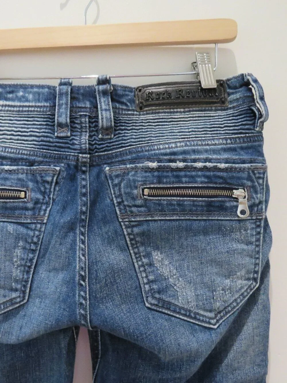 ROCK REVIVAL Daviday Moto Stretch Distressed Jeans Blue Denim Size 29 Western